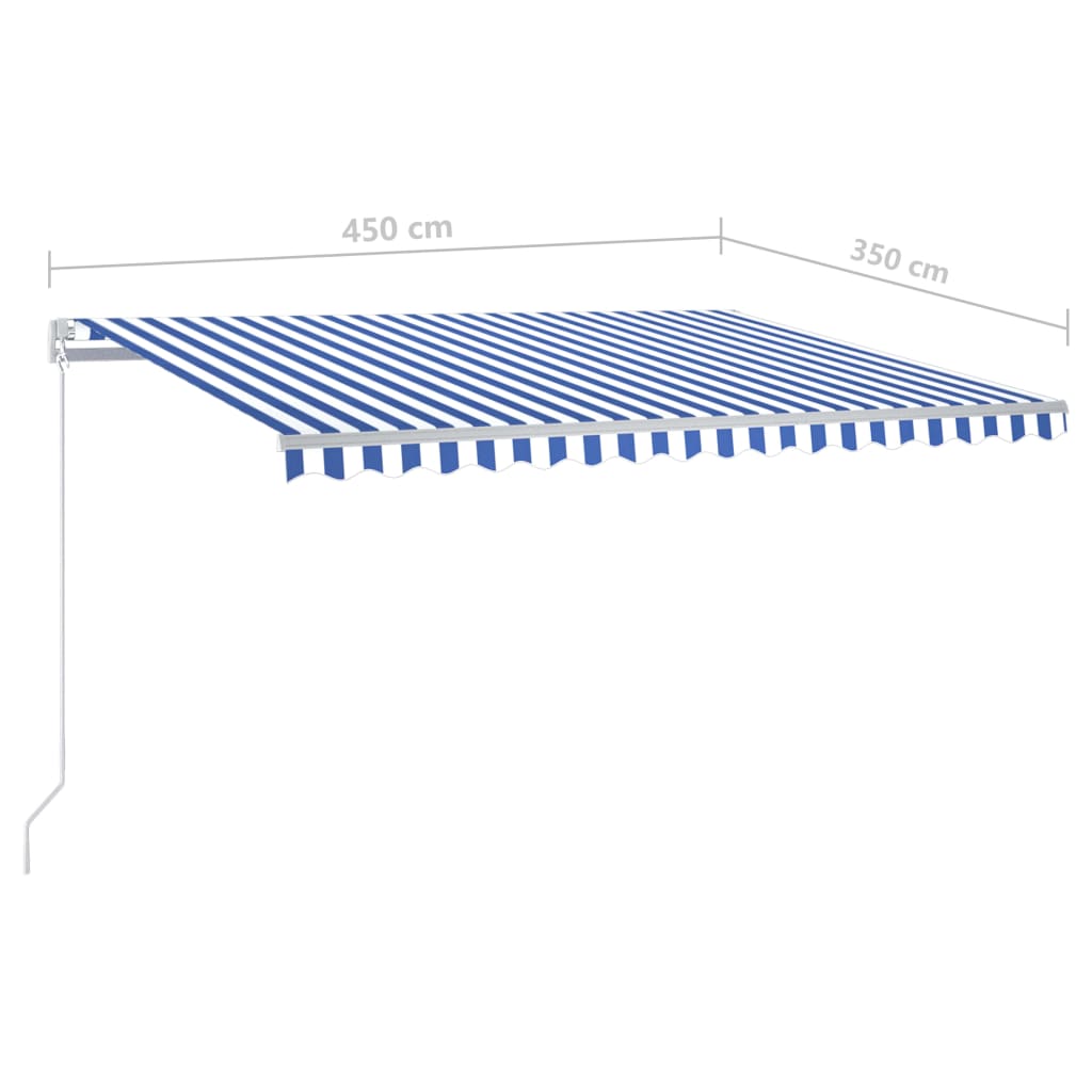 Tenda da Sole Retrattile Automatica e Pali 4,5x3,5 m Blu Bianca - homemem39