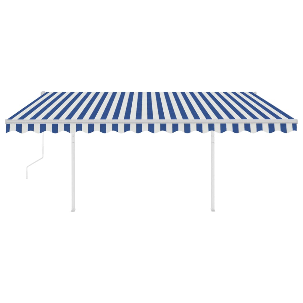 Tenda da Sole Retrattile Automatica e Pali 4,5x3,5 m Blu Bianca - homemem39