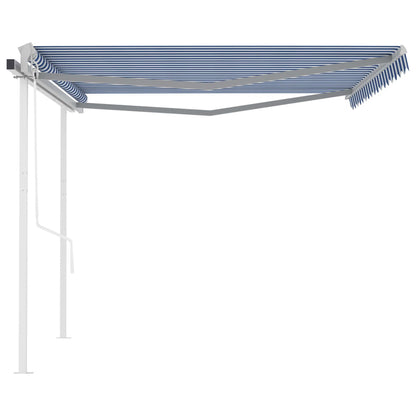 Tenda da Sole Retrattile Automatica e Pali 4,5x3,5 m Blu Bianca - homemem39