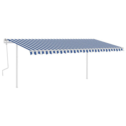 Tenda da Sole Retrattile Manuale con Pali 5x3,5 m Blu e Bianca