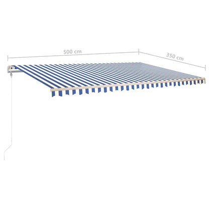 Tenda da Sole Retrattile Manuale con Pali 5x3,5 m Blu e Bianca