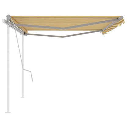 Tenda da Sole Retrattile Manuale con Pali 5x3,5 m Gialla Bianca