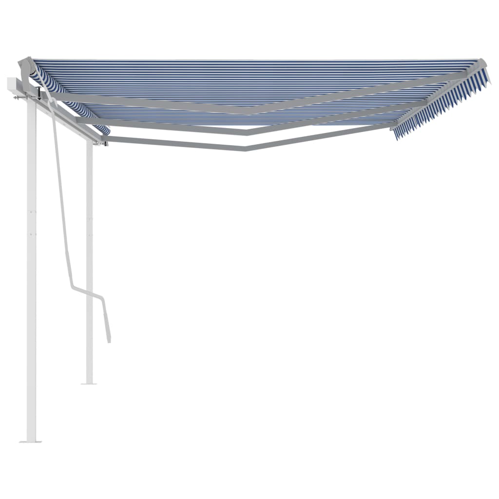 Tenda da Sole Retrattile Manuale con Pali 6x3,5 m Blu e Bianca