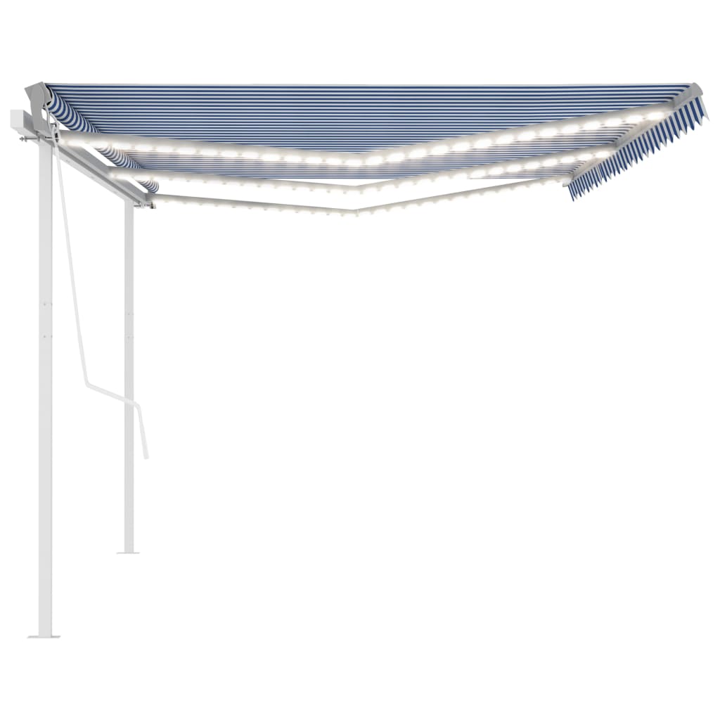 Tenda da Sole Retrattile Manuale con LED 6x3,5 m Blu e Bianca - homemem39