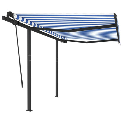 Tenda da Sole Retrattile Manuale con Pali 3x2,5 m Blu e Bianca