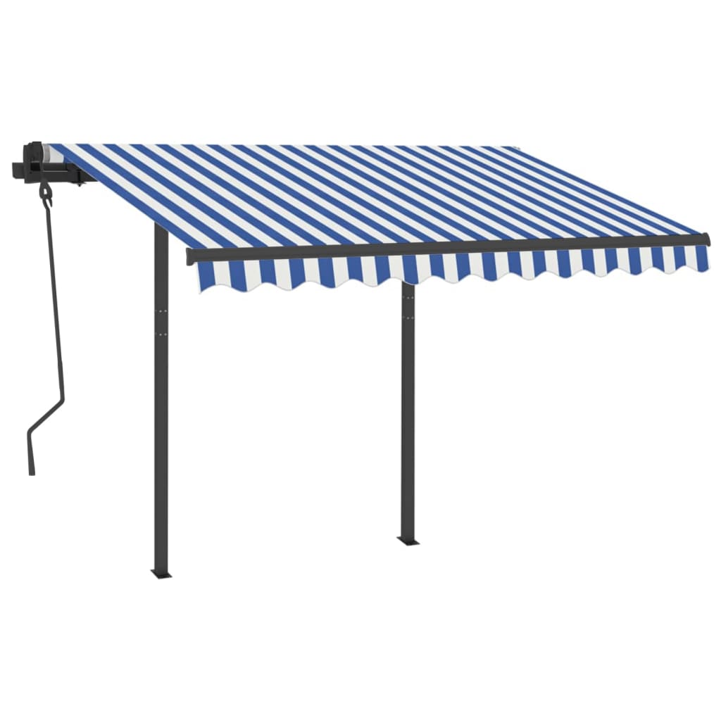 Tenda da Sole Retrattile Manuale con Pali 3x2,5 m Blu e Bianca