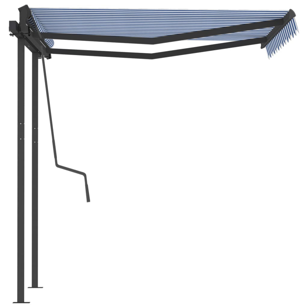 Tenda da Sole Retrattile Manuale con Pali 3x2,5 m Blu e Bianca