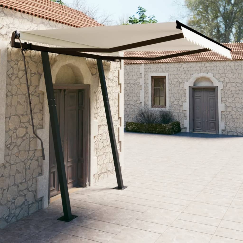 Tenda da Sole Retrattile Manuale con Pali 3x2,5 m Crema