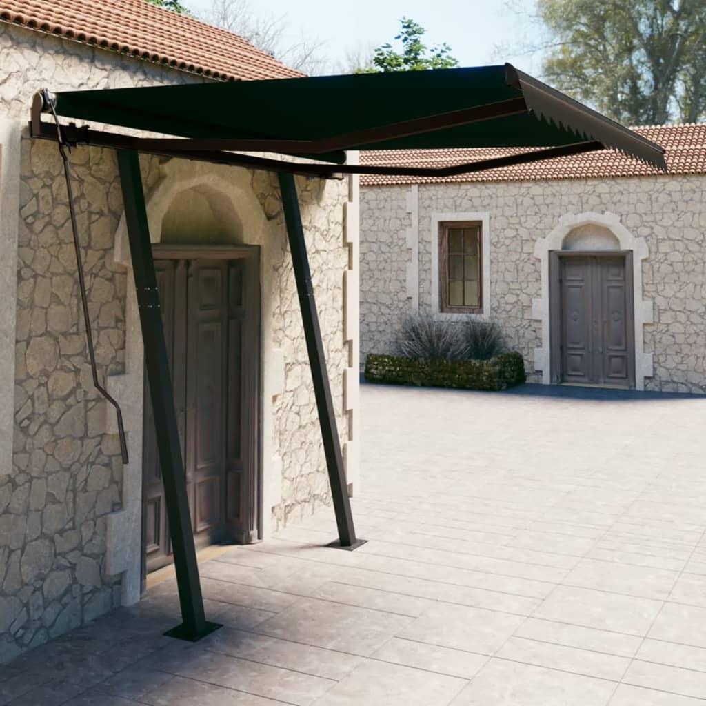 Tenda da Sole Retrattile Manuale con Pali 3,5x2,5 m Antracite