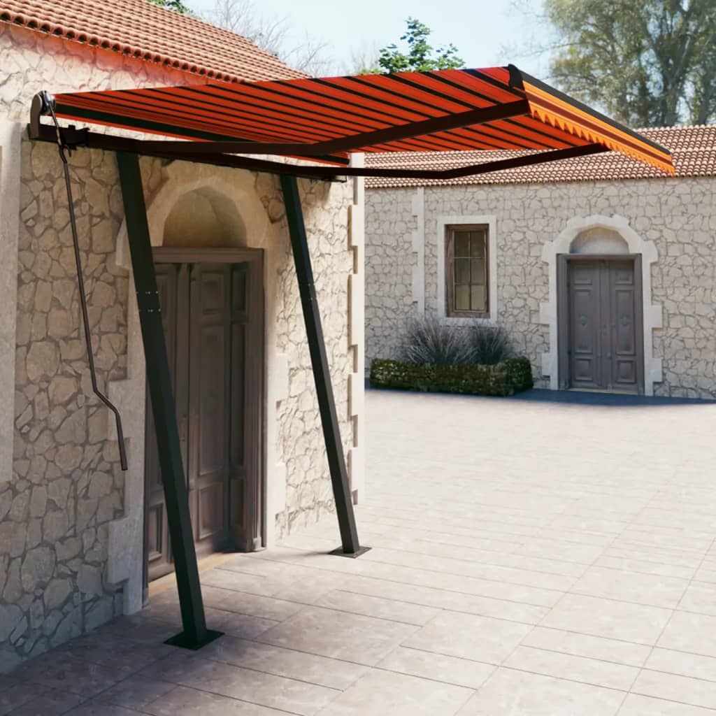 Tenda Retrattile Manuale con Pali 3,5x2,5 m Arancione e Marrone