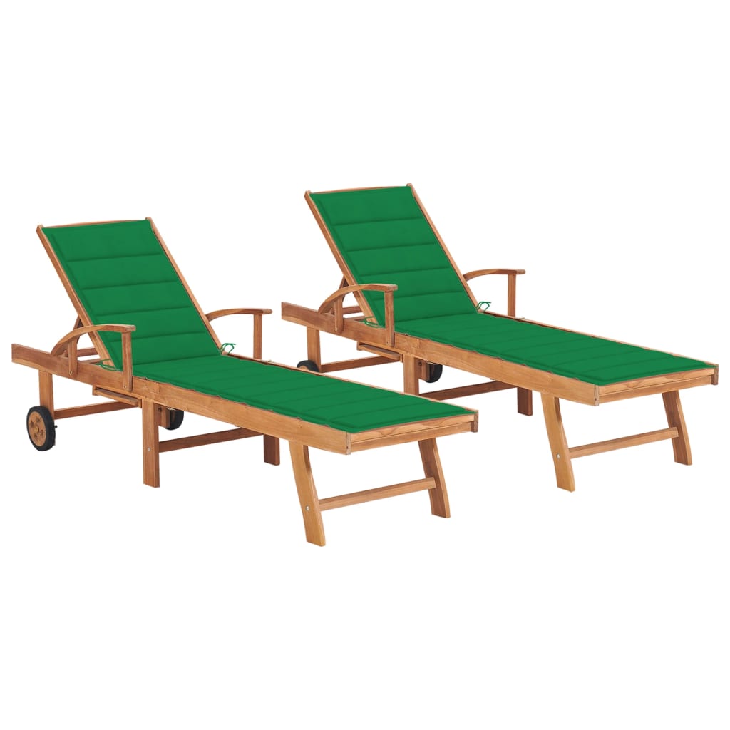 Lettini Prendisole 2 pz con Cuscino Verde in Legno di Teak - homemem39