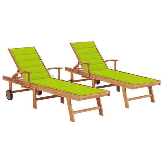 Lettini Prendisole 2 pz con Cuscino Verde Brillante in Teak - homemem39