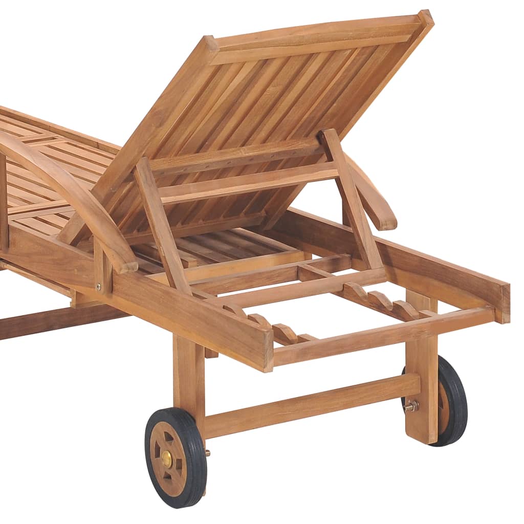 Lettini Prendisole 2 pz con Cuscino Grigio a Quadretti in Teak - homemem39