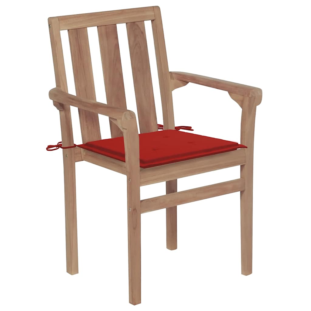 Sedie da Giardino Impilabili con Cuscini 6 pz Massello di Teak - homemem39