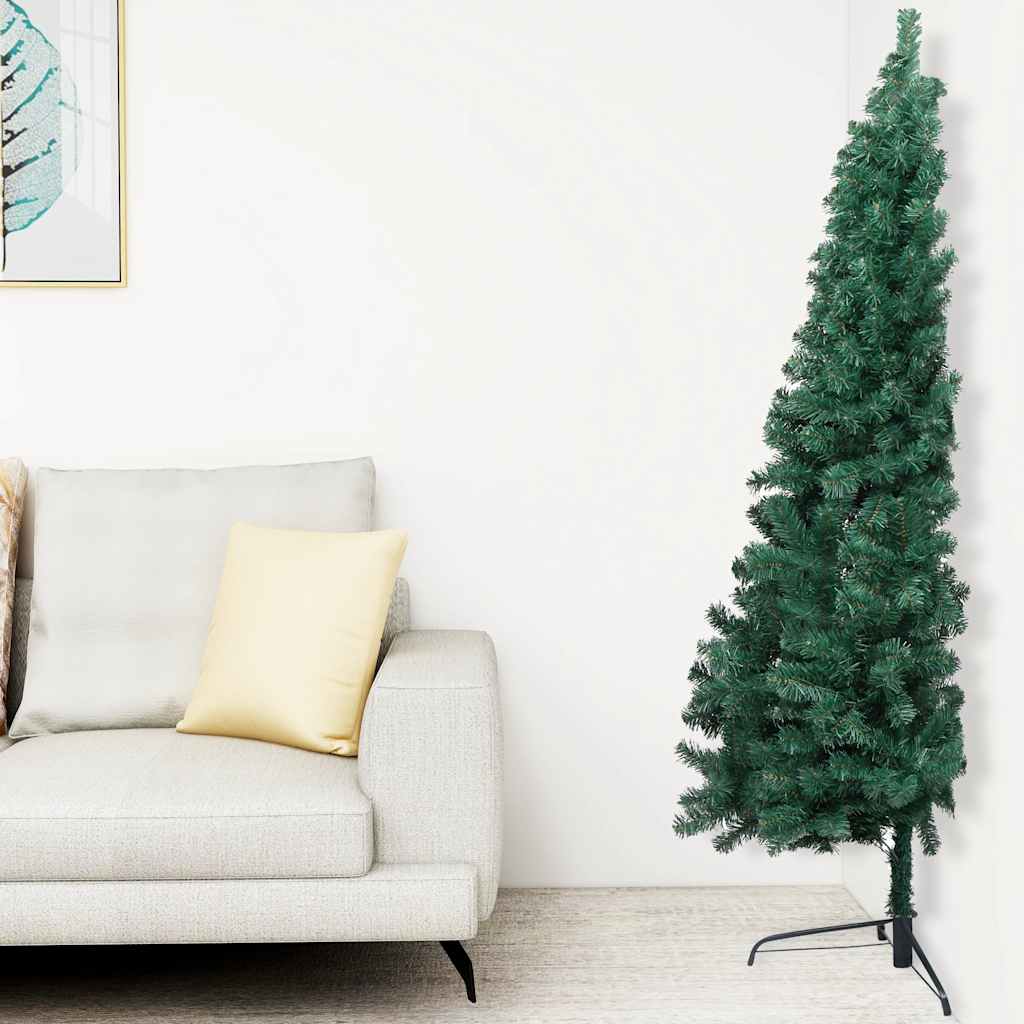 Set Albero Natale Artificiale a Metà LED e Palline Verde 210 cm