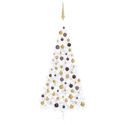 Set Albero Natale Artificiale a Metà LED Palline Bianco 210cm