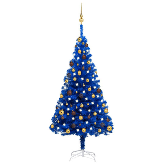 Albero di Natale Preilluminato con Palline Blu 150 cm PVC