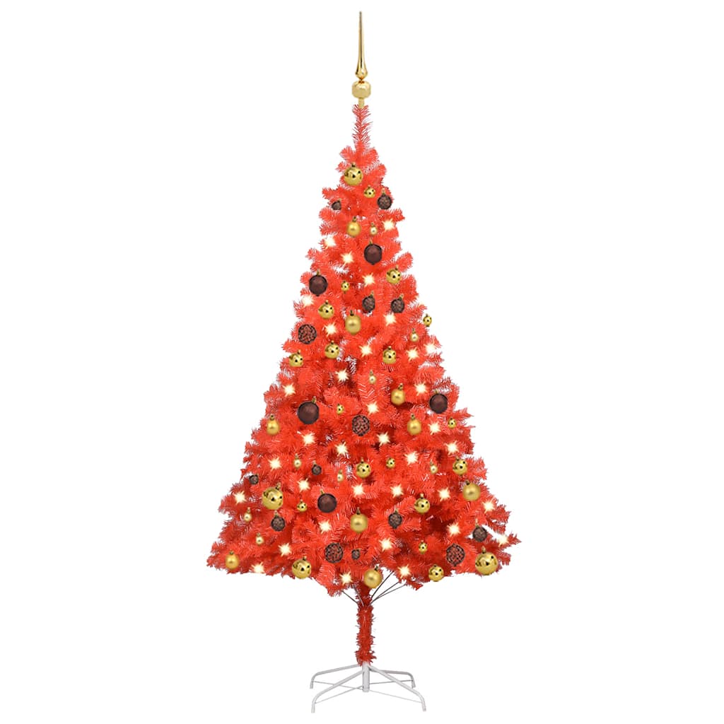 Albero di Natale Preilluminato con Palline Rosso 150 cm PVC