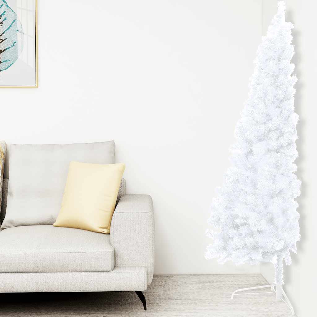 Albero di Natale a Metà Preilluminato con Palline Bianco 150 cm - homemem39