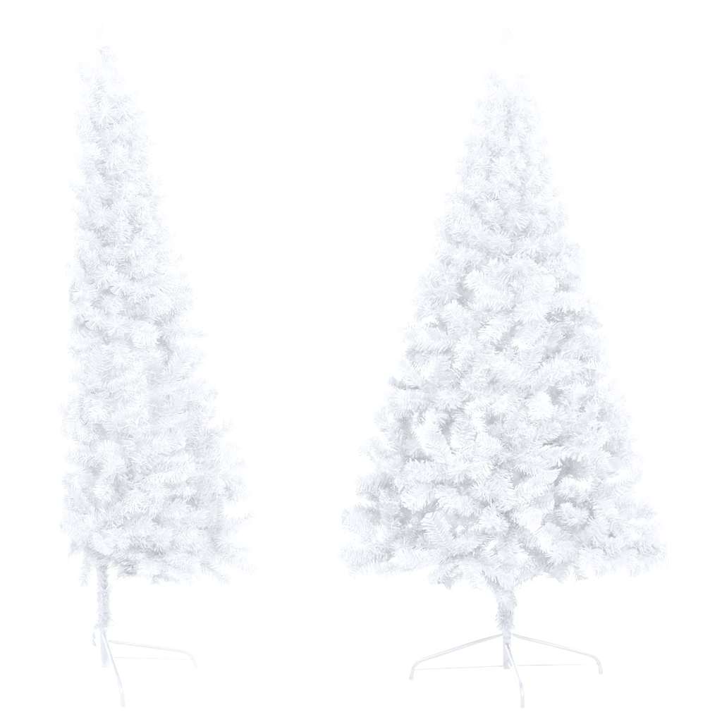 Albero di Natale a Metà Preilluminato con Palline Bianco 150 cm