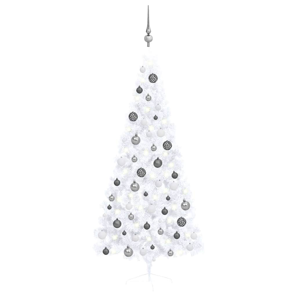 Albero di Natale a Metà Preilluminato con Palline Bianco 180 cm - homemem39