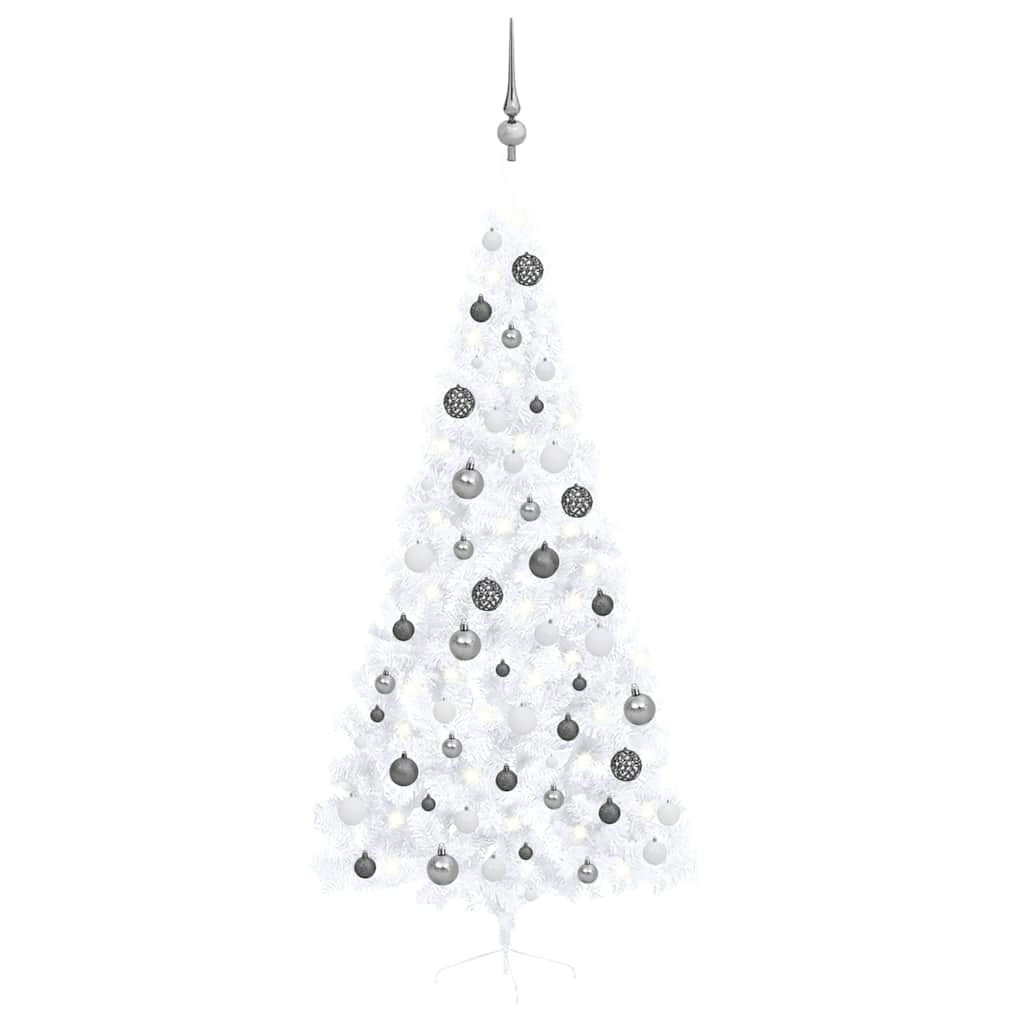 Albero di Natale a Metà Preilluminato con Palline Bianco 210 cm - homemem39