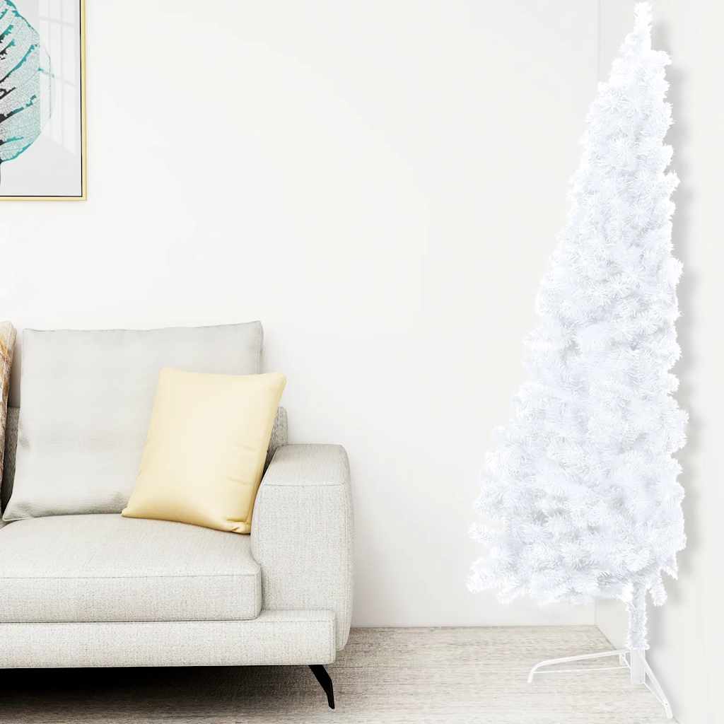 Albero di Natale a Metà Preilluminato con Palline Bianco 210 cm - homemem39