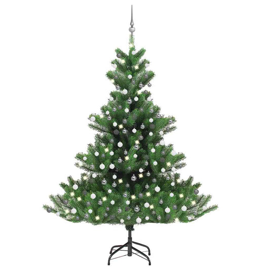 Albero Natale Artificiale Nordmann con LED Palline Verde 210 cm