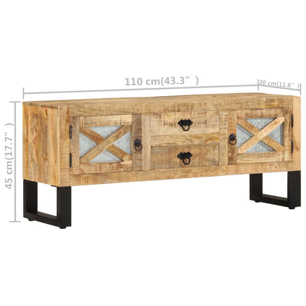 Mobile Porta TV 110x30x45 cm in Legno Massello di Mango Grezzo - homemem39