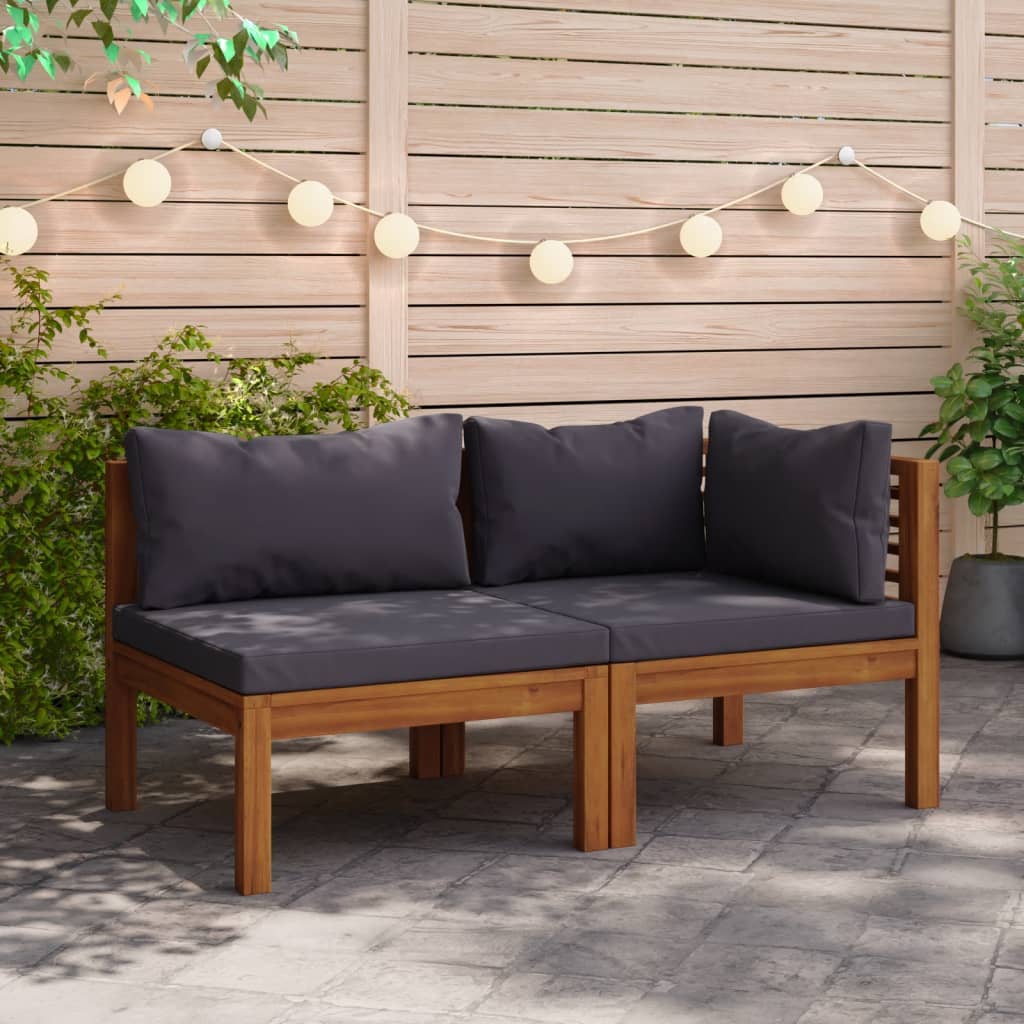 Set Divani da Giardino 2 pz con Cuscini Grigio Scuro in Acacia