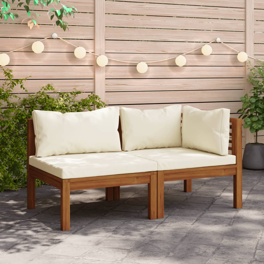 Set Divani da Giardino 2 pz con Cuscini Bianco Crema in Acacia