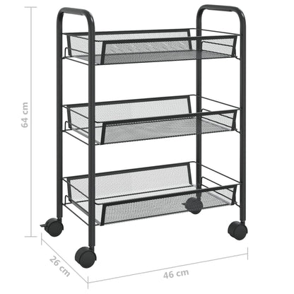 Carrello da Cucina con 3 Ripiani Nero 46x26x64 cm in Ferro - homemem39