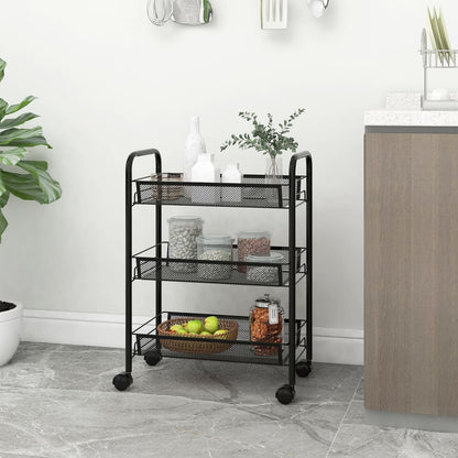 Carrello da Cucina con 3 Ripiani Nero 46x26x64 cm in Ferro - homemem39