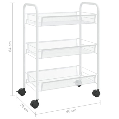 Carrello da Cucina con 3 Ripiani Bianco 46x26x64 cm in Ferro