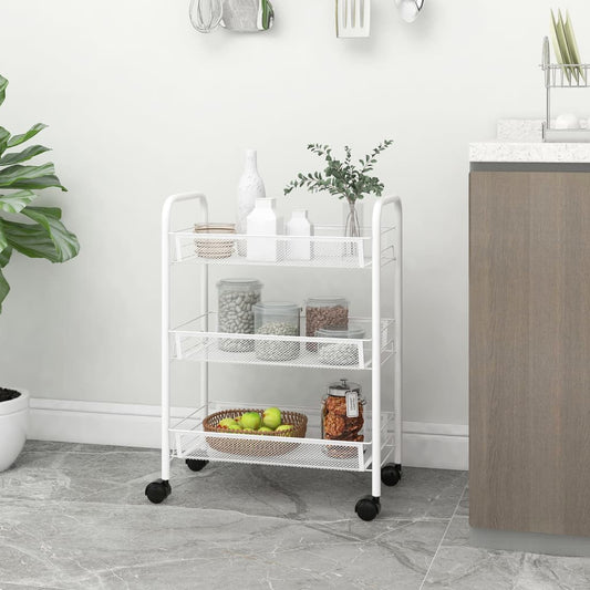 Carrello da Cucina con 3 Ripiani Bianco 46x26x64 cm in Ferro