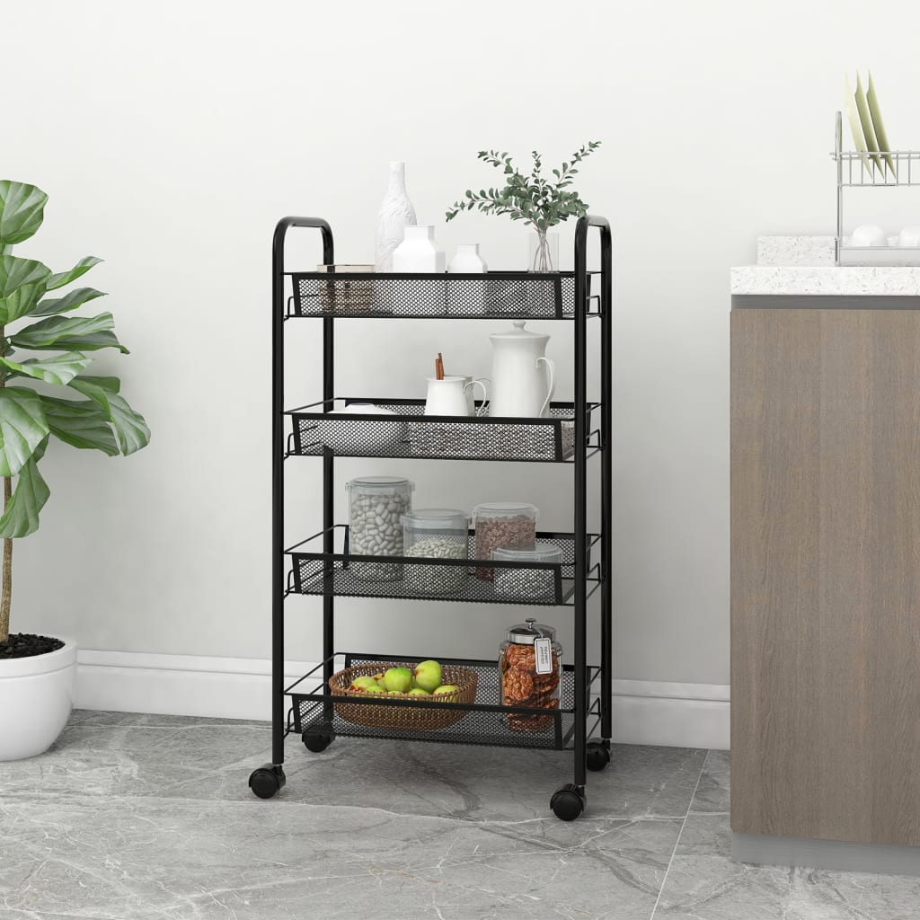 Carrello da Cucina con 4 Ripiani Nero 46x26x64 cm in Ferro - homemem39