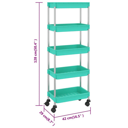 Carrello da Cucina 5 Ripiani Turchese 42x29x128 cm Ferro e ABS