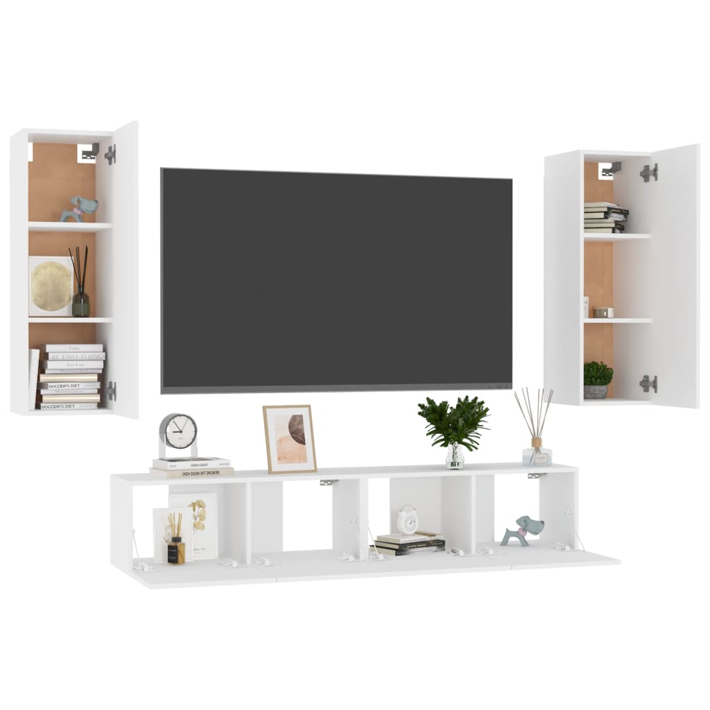 Set Mobili Porta TV 4 pz Bianco in Legno Multistrato