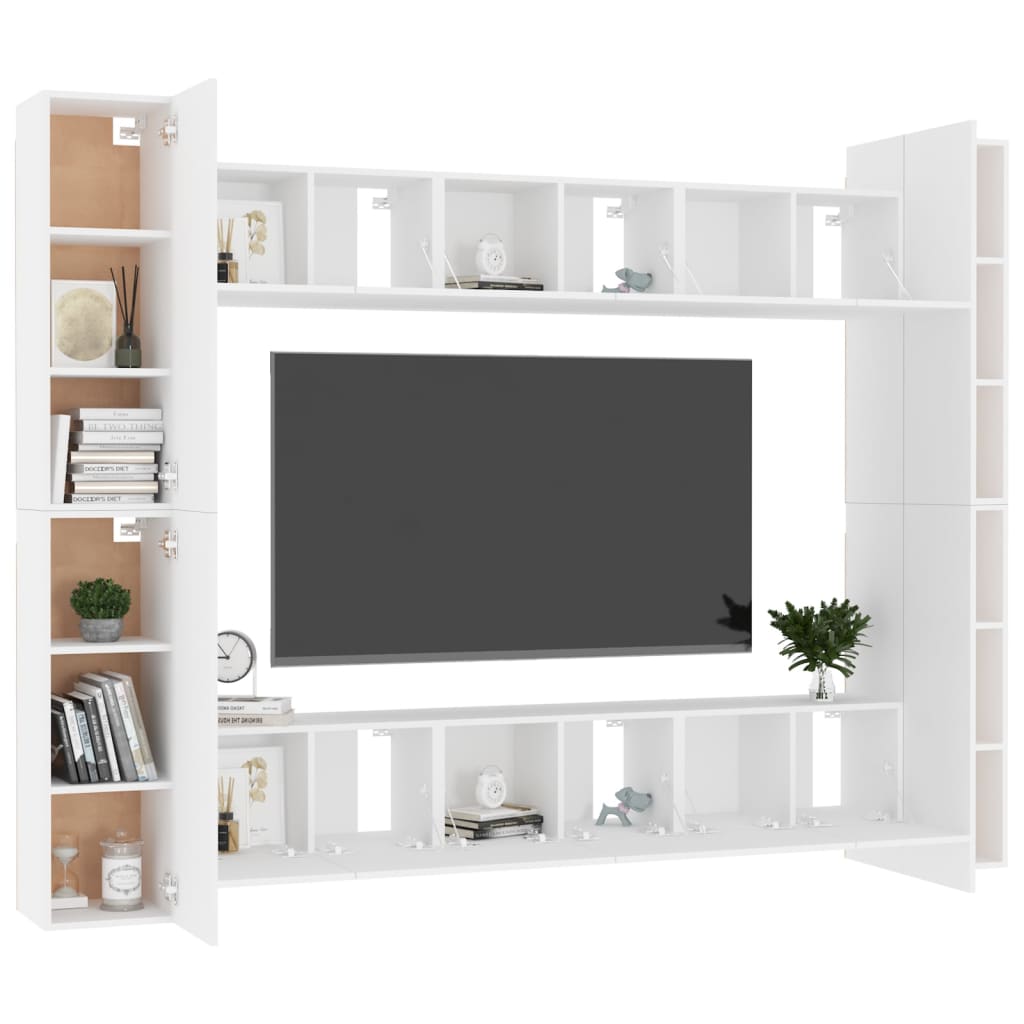 Set Mobili Porta TV 10 pz Bianco in Legno Multistrato