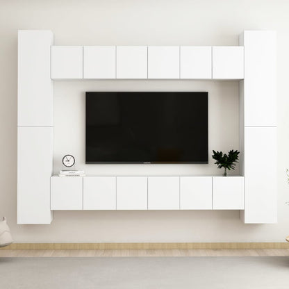 Set Mobili Porta TV 10 pz Bianco in Legno Multistrato