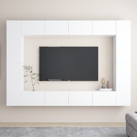 Set Mobili Porta TV 8 pz Bianco in Legno Multistrato