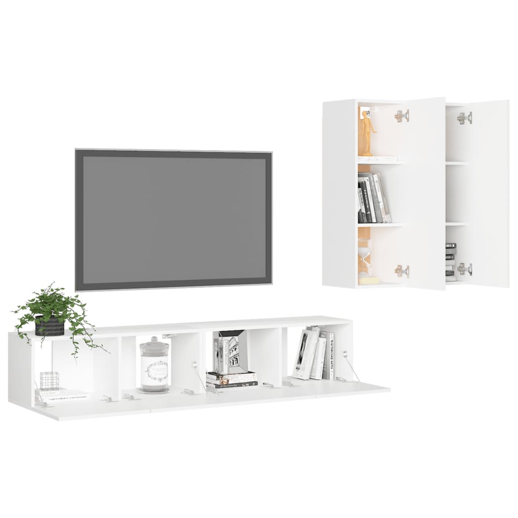 Set Mobili Porta TV 4 pz Bianco in Legno Multistrato