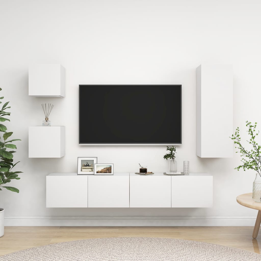 Set di Mobili Porta TV 5 pz Bianco in Legno Multistrato