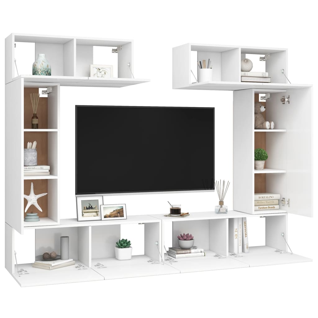 Set di Mobili Porta TV 6 pz Bianco in Legno Multistrato