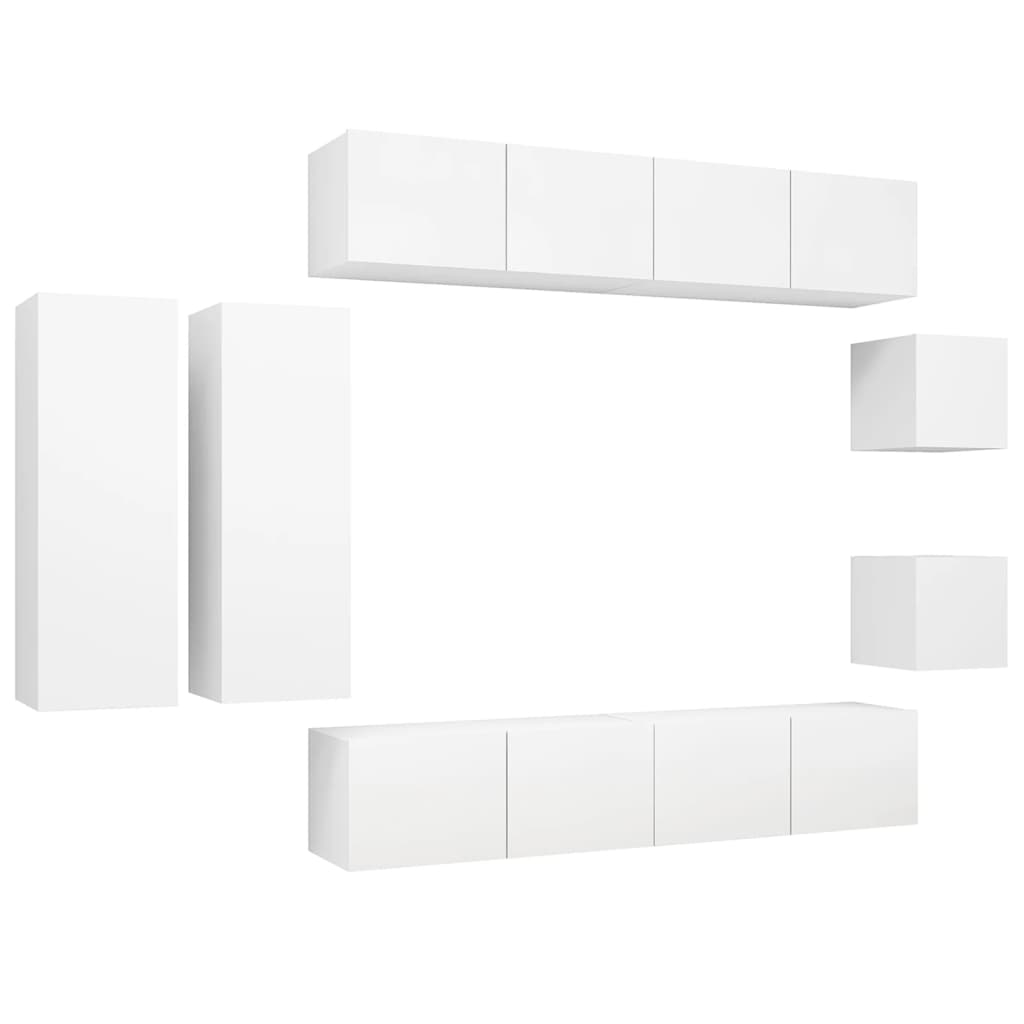 Set Mobili Porta TV 8 pz Bianco in Legno Multistrato