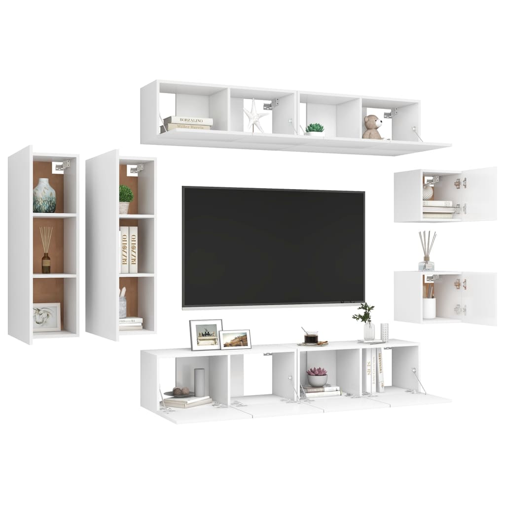 Set Mobili Porta TV 8 pz Bianco in Legno Multistrato