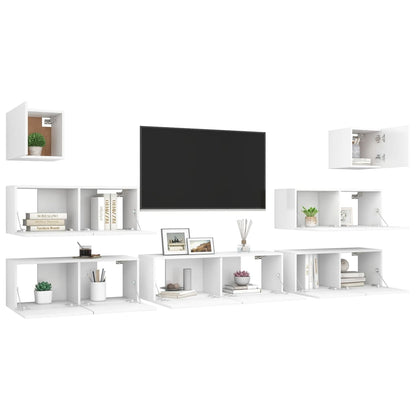 Set Mobili Porta TV 7 pz Bianco in Legno Multistrato