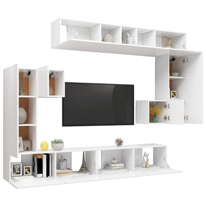 Set Mobili Porta TV 8pz Bianco in Legno Multistrato