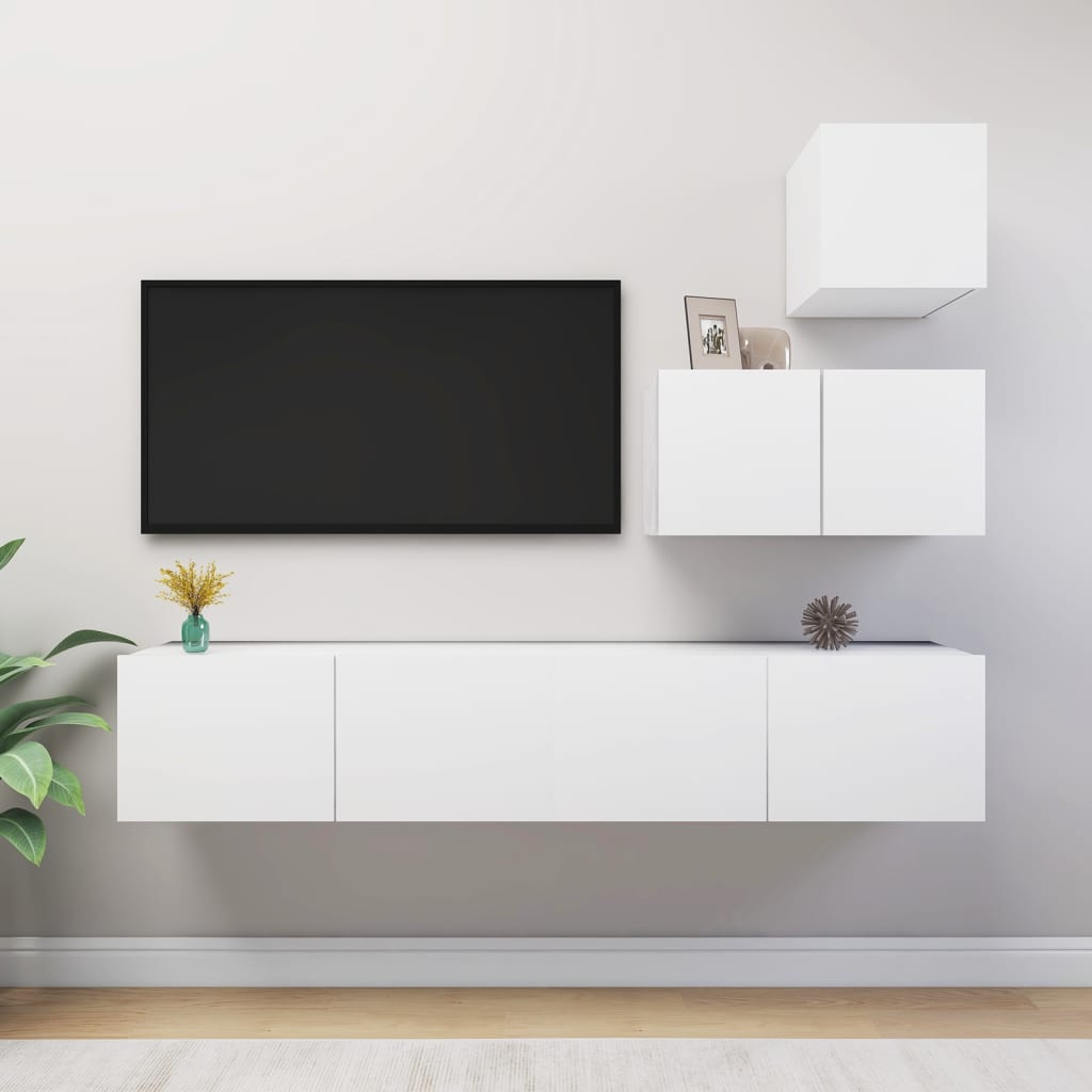 Set Mobili Porta TV 4 pz Bianco in Legno Multistrato