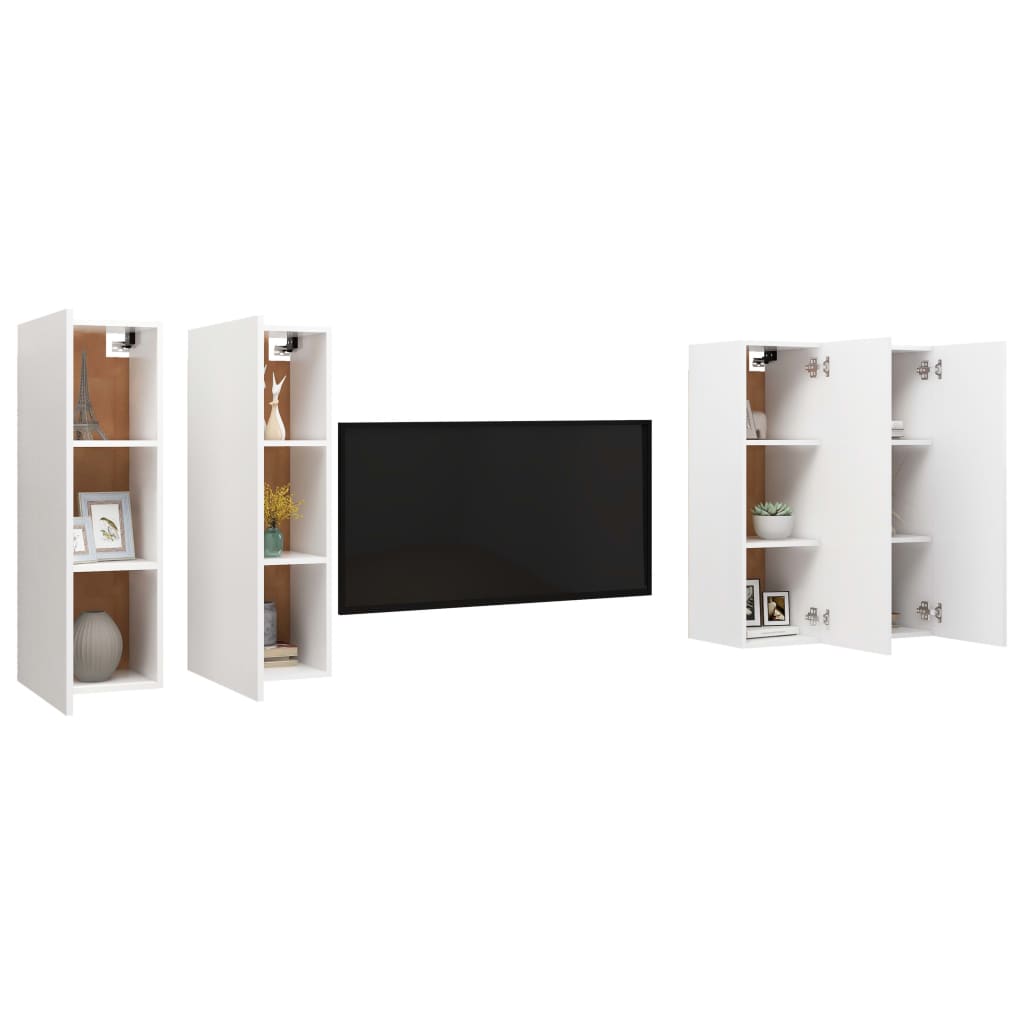 Mobili Porta TV 4 pz Bianchi 30,5x30x90 cm in Legno Multistrato